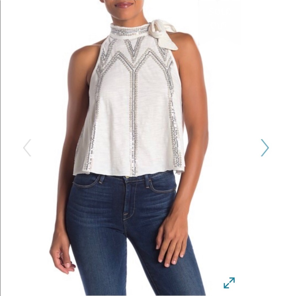 Free People Glitter City Tie Neck Tank, Small